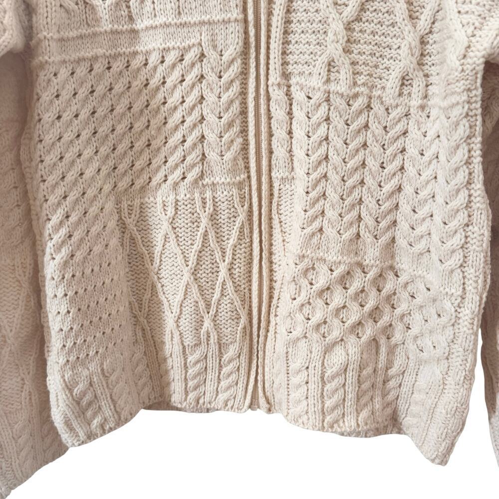Carriag Donn Made in Ireland 100% Merino Wool Zip Up Cardigan Sweater White Sz M - Picture 3 of 8